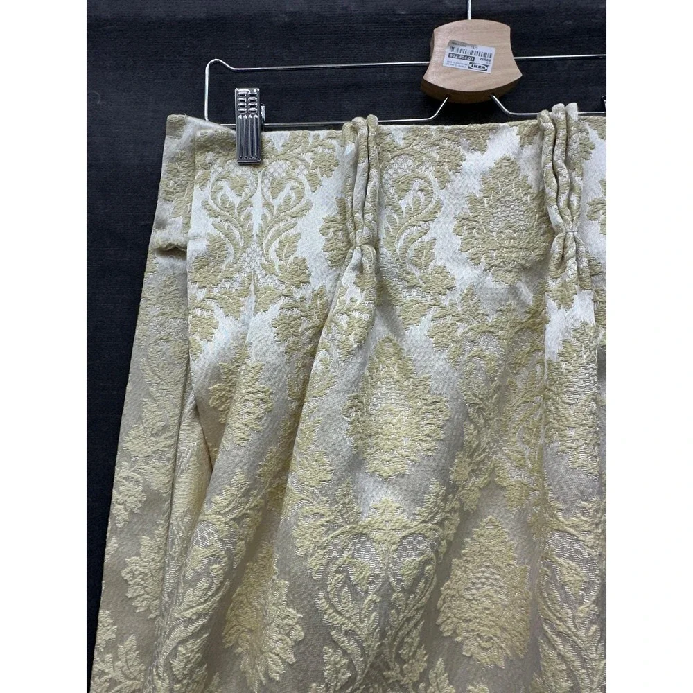 Vintage Damask Curtain Panels Pinch Pleat (2) Gold Beige Granny Core 64